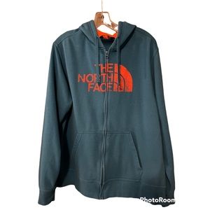 North Face Men’s Zip Up Sweatshirt Blue/Orange Large